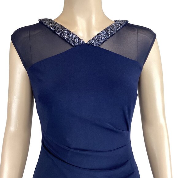 Lauren Ralph Lauren Dress Size 2 Matte Jersey Viviennette Navy Blue Beaded Sheat - Picture 7 of 9